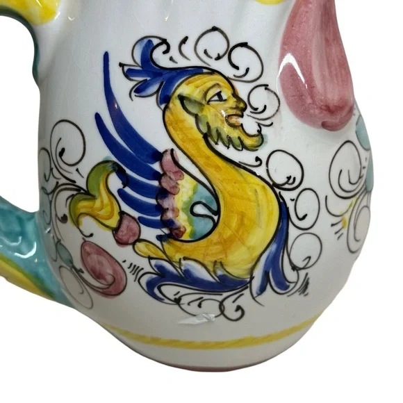 Vtg WIlliams Sonoma Chicken Pitcher Handpainted In Italy Deruta Style 8.5” 28 Oz - Picture 4 of 11